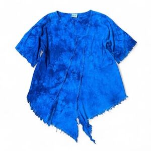 Oh My Gauze Asymmetrical Tunic Raw Edge Detail in blue tie dye